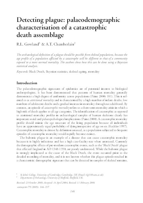Detecting plague: palaeodemographic characterisation of a catastrophic death assemblage Thumbnail