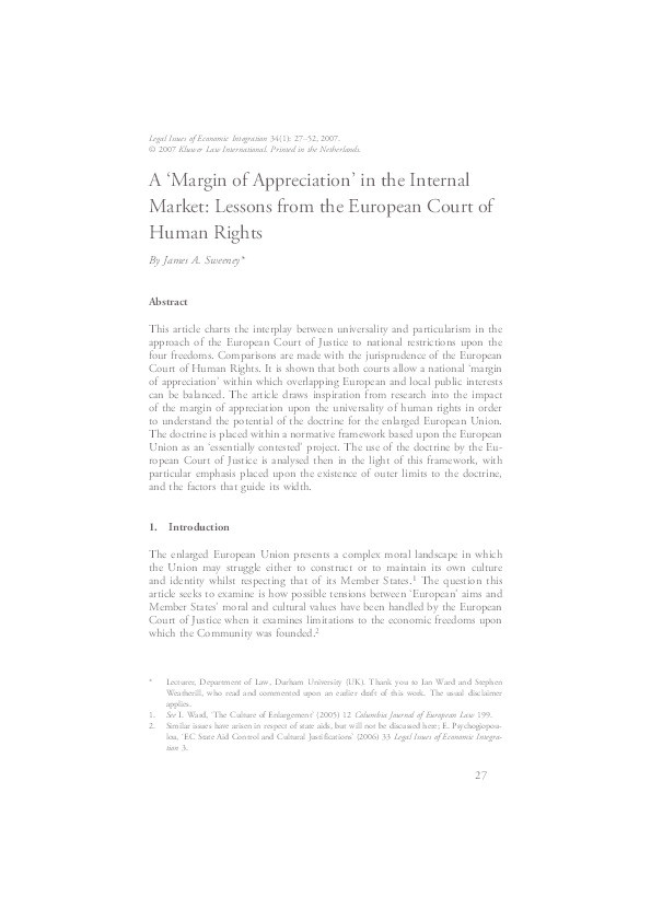 'A 'Margin of Appreciation' in the internal market: lessons from the European Court of Human Rights' Thumbnail