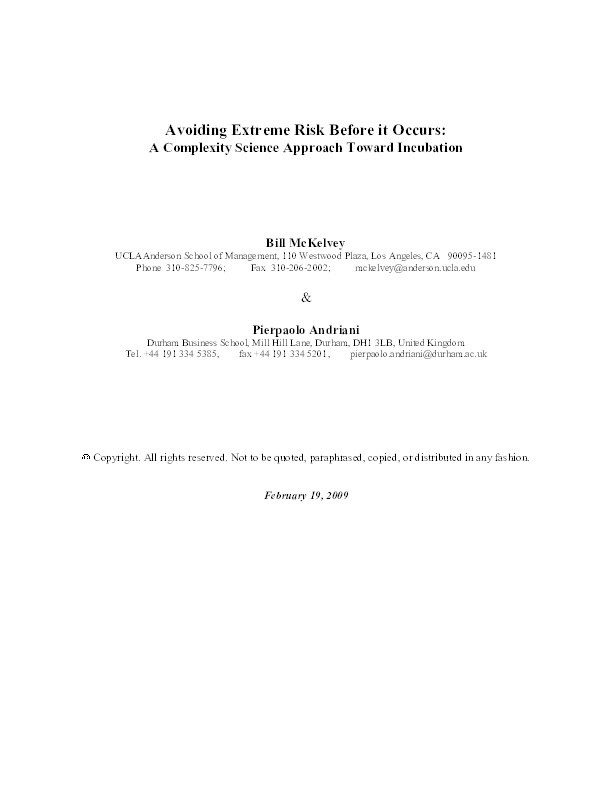 Avoiding Extreme Risk Before it Occurs: A Complexity Science Approach Toward Incubation Thumbnail