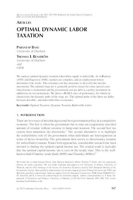 Optimal dynamic labor taxation Thumbnail