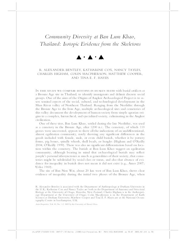 Community diversity at Ban Lum Khao, Thailand: Isotopic evidence from the skeletons Thumbnail