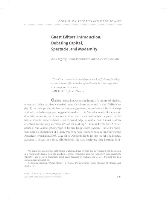 Guest Editors Introduction: Debating Capital, Spectacle and Modernity Thumbnail