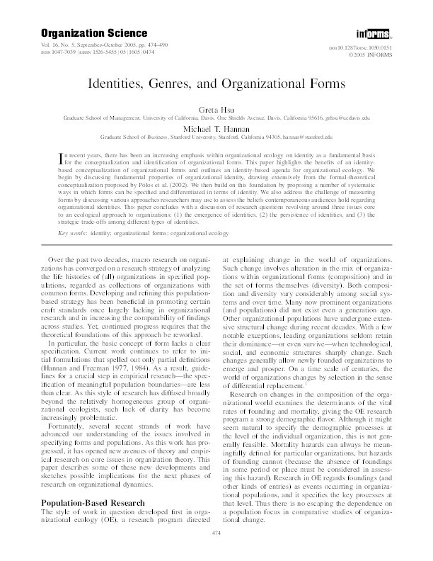 Identities, genres and organizational forms Thumbnail