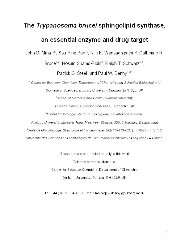 The Trypanosoma brucei sphingolipid synthase, an essential enzyme and drug target Thumbnail