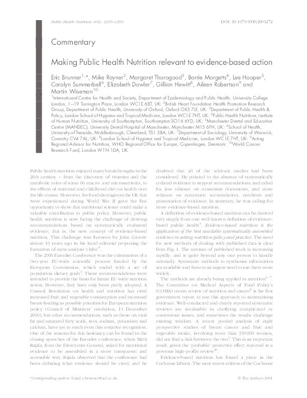 Making Public Health Nutrition relevant to evidence-based action Thumbnail