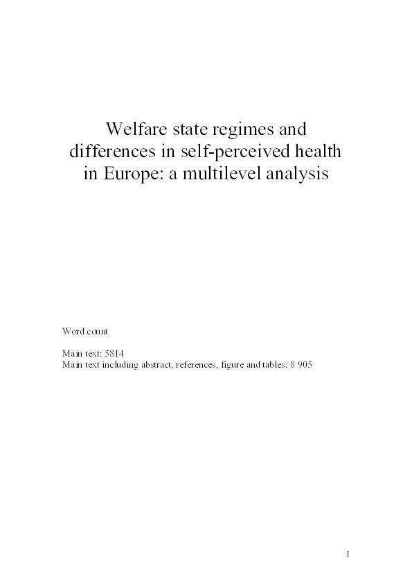 Welfare state regimes and differences in self-perceived health in Europe: a multi-level analysis Thumbnail