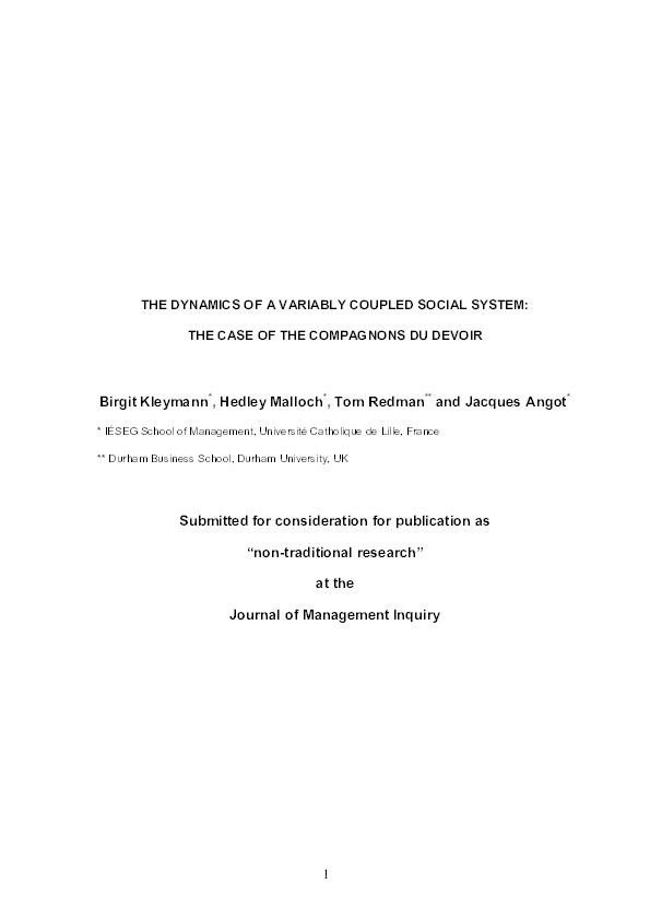 The dynamics of a variably coupled social system: The case of les compagnons du devoir Thumbnail
