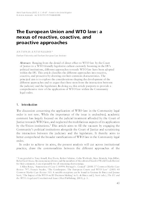 'The European Union and WTO law: a nexus of reactive, coactive and proactive approaches' Thumbnail