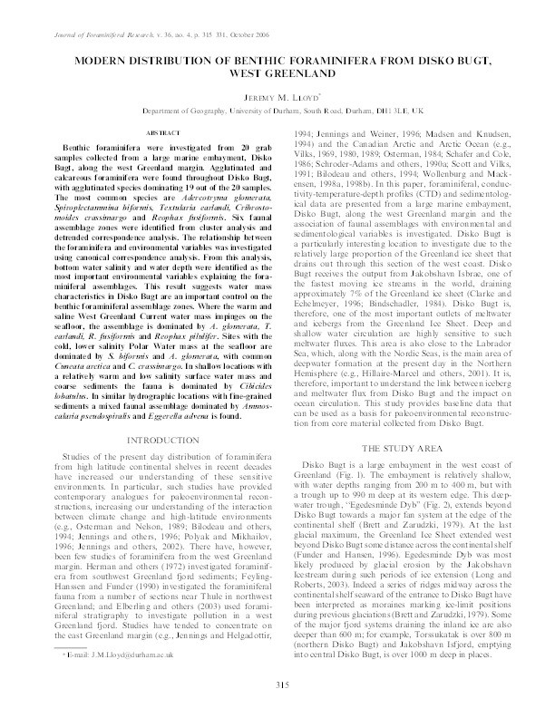 Modern distribution of benthic foraminifera from Disko Bugt, West Greenland Thumbnail