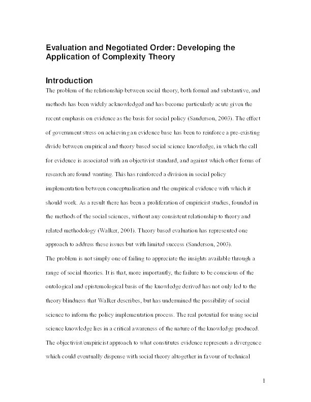 Evaluation and Negotiated Order: Developing the Application of Complexity Theory Thumbnail