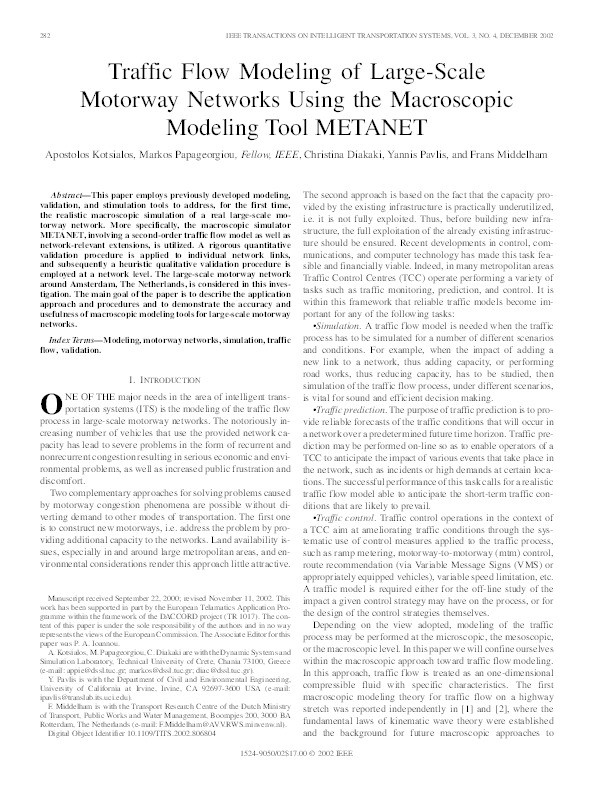 Traffic flow modeling of large-scale motorway networks using the macroscopic modeling tool METANET Thumbnail