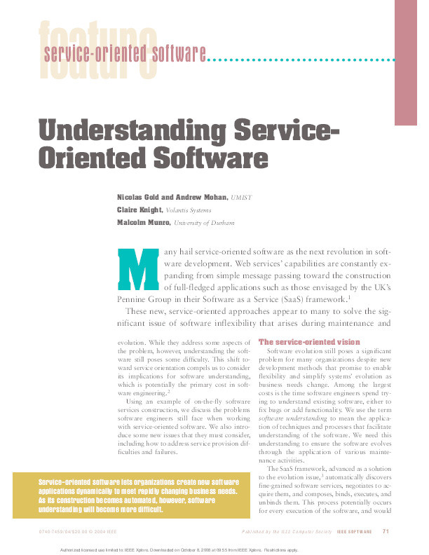 Understanding service-oriented software Thumbnail