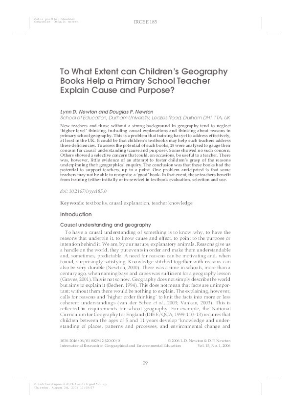 To what extent can children's geography books help a primary school teacher explain cause and purpose? Thumbnail