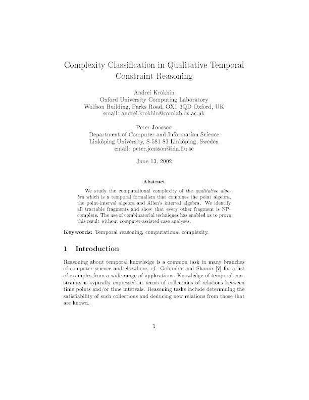 Complexity classification in qualitative temporal constraint reasoning Thumbnail