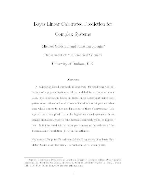Bayes Linear Calibrated Prediction for Complex Systems Thumbnail