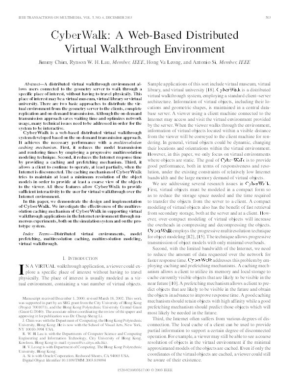 CyberWalk : a web-based distributed virtual walkthrough environment Thumbnail