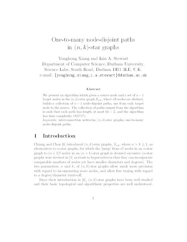 One-to-many node-disjoint paths in (n,k)-star graphs Thumbnail