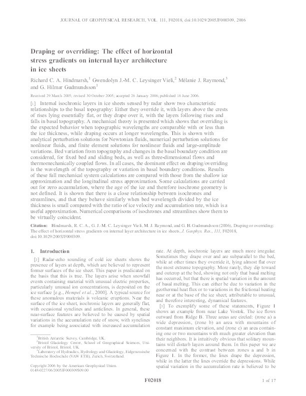 Draping or overriding: The effect of horizontal stress gradients on internal layer architecture in ice sheets Thumbnail