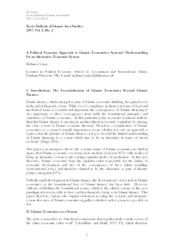 'A Political Economy Approach to Islamic Economics: Systemic Understanding for an Alternative Economic System' Thumbnail