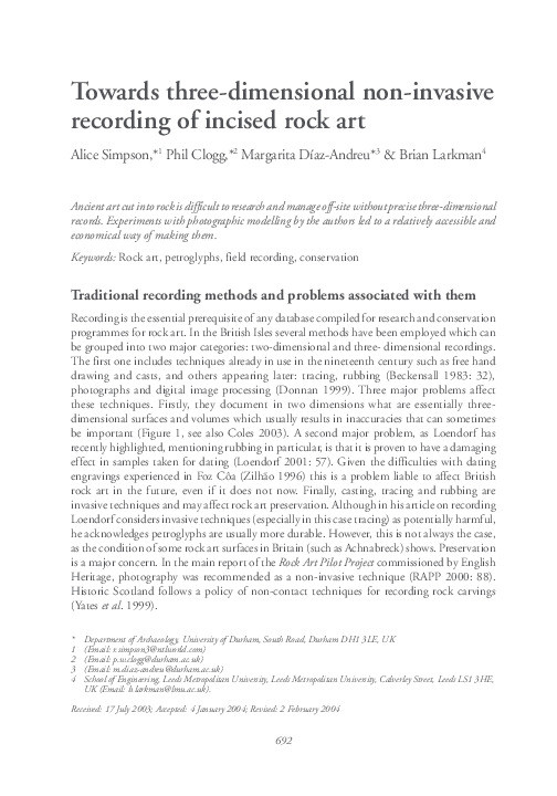 Towards three-dimensional non-invasive recording of incised rock art Thumbnail