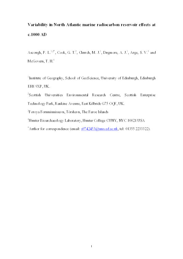 Variability in North Atlantic marine radiocarbon reservoir effects at c.1000 AD Thumbnail