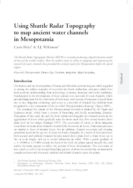 Using Shuttle Radar Topography to map ancient water channels in Mesopotamia Thumbnail