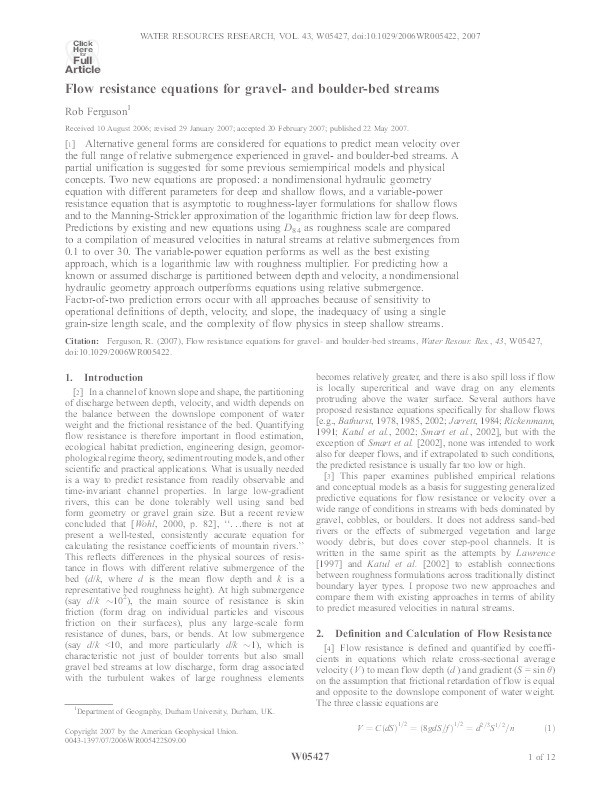 Flow resistance equations for gravel-and boulder-bed streams Thumbnail