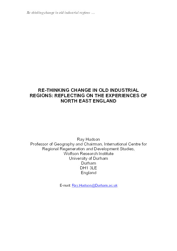 Rethinking change in old industrial regions: reflecting on the experiences of North East England Thumbnail
