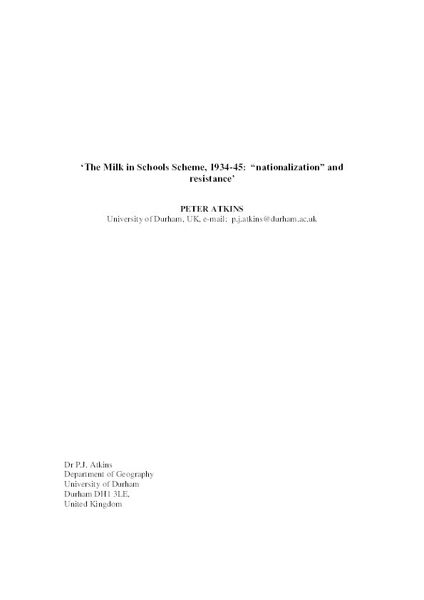 The Milk in Schools Scheme, 1934-45: 'nationalization' and resistance Thumbnail