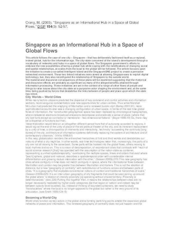 Singapore as an informational hub in a space of global flows Thumbnail