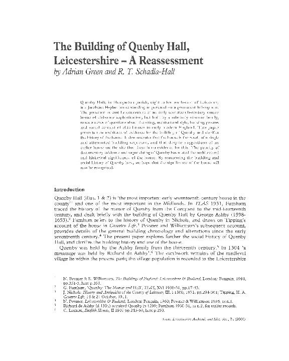 The Building of Quenby Hall, Leicestershire - A Reassessment Thumbnail