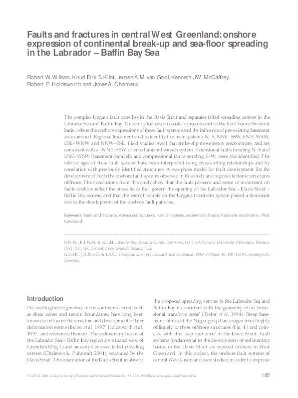 Faults and fractures in central West Greenland: onshore expression of continental break-up and sea-floor spreading in the Labrador – Baffin Bay Sea Thumbnail