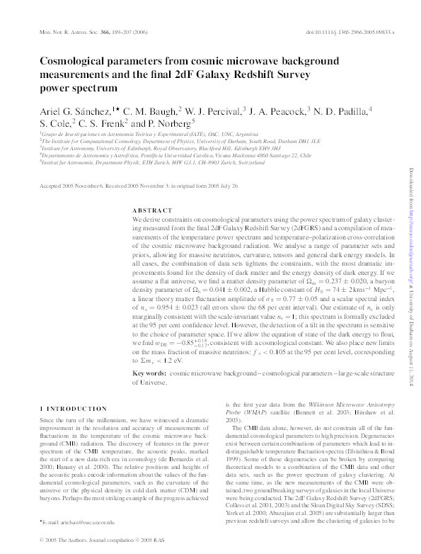 Cosmological parameters from cosmic microwave background measurements and the final 2dF Galaxy Redshift Survey power spectrum Thumbnail