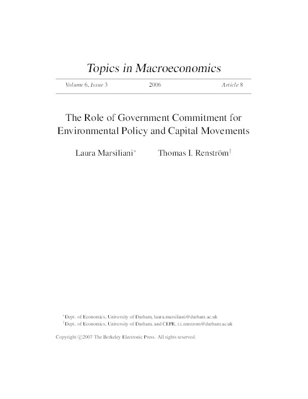 The role of government commitment for environmental policy and capital movements Thumbnail