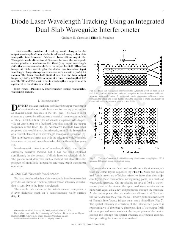 Diode laser wavelength tracking using an integrated dual slab waveguide interferometer Thumbnail