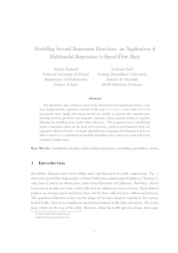 Modelling beyond regression functions: An application of multimodal regression to speed-flow data Thumbnail