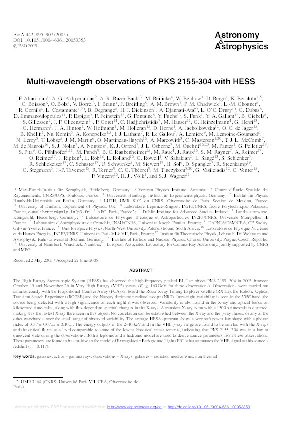 Multi-wavelength observations of PKS 2155-304 with HESS Thumbnail