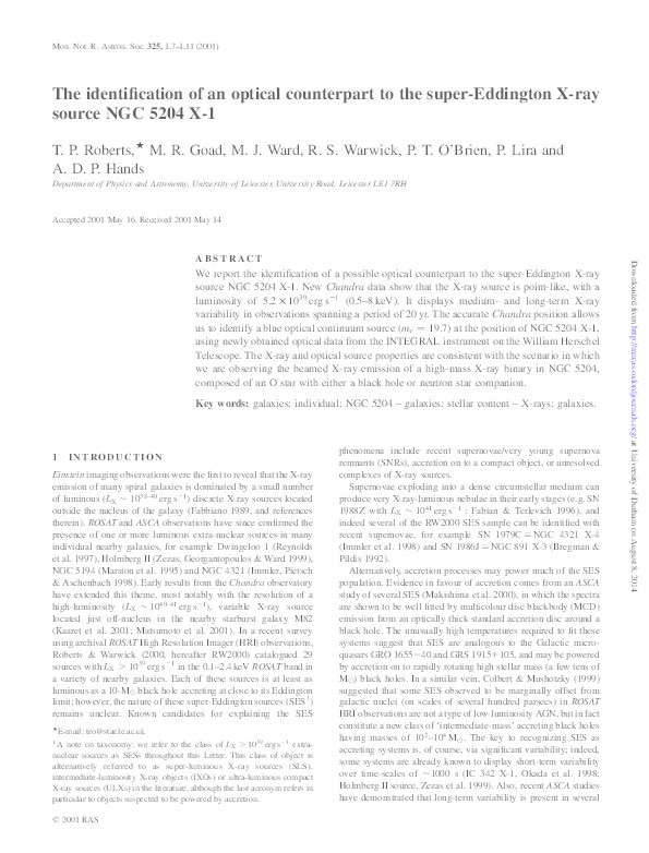 The identification of an optical counterpart to the super-Eddington X-ray source NGC 5204 X-1 Thumbnail