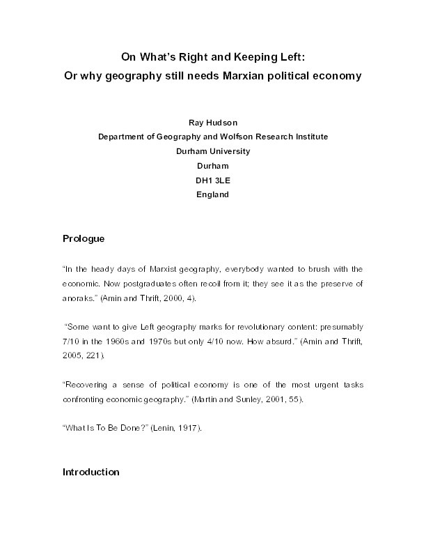 On what's right and keeping left: or Why Geography still needs Marxian political economy Thumbnail