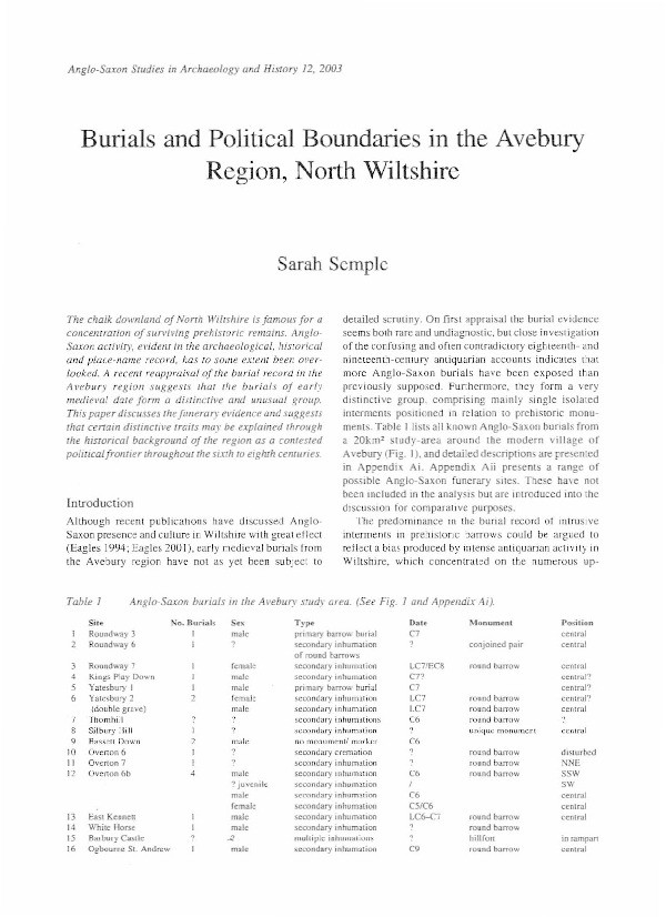 Burials and Political Boundaries in the Avebury region, North Wiltshire Thumbnail