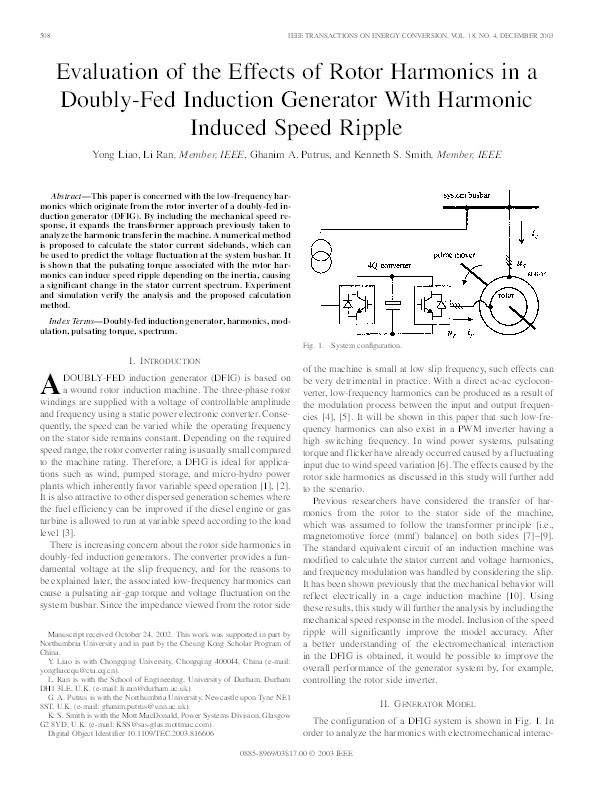 Evaluation of the effects of rotor harmonics in a doubly-fed induction generator with harmonic induced speed ripple Thumbnail