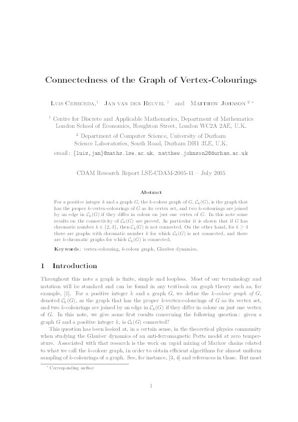 Connectedness of the graph of vertex-colourings Thumbnail
