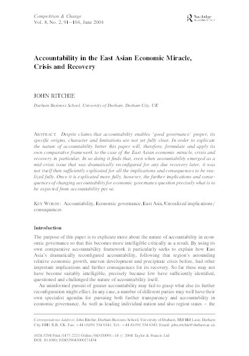 Accountability in the East Asian economic miracle, crisis and recovery Thumbnail