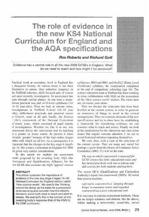 The role of evidence in the new KS4 National Curriculum for England and the AQA specifications Thumbnail