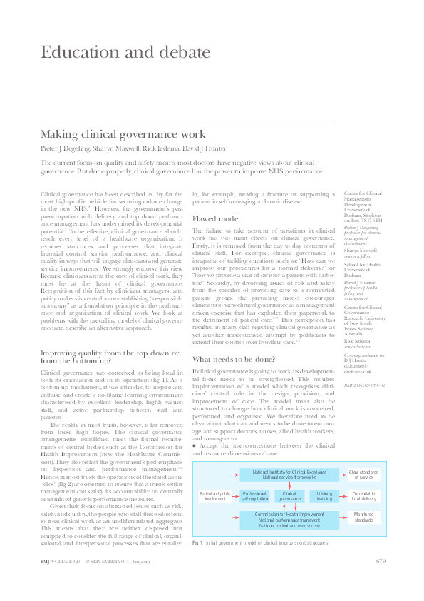 Making clinical governance work Thumbnail