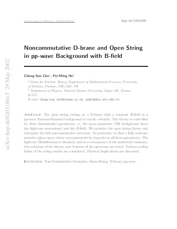 Noncommutative D-brane and open string in pp-wave background with B-field Thumbnail