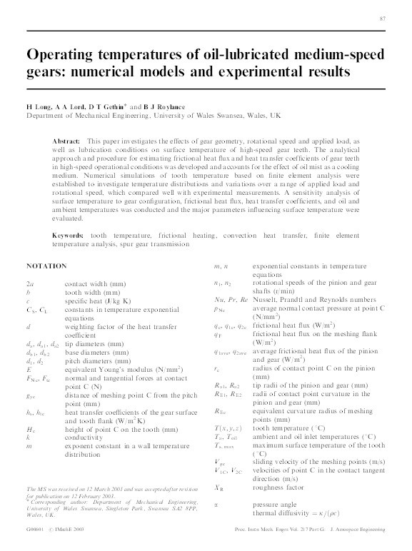 Operating temperatures of oil-lubricated medium-speed gears : numerical models and experimental results Thumbnail