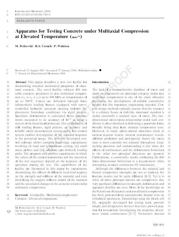 Apparatus for testing concrete under multiaxial compression at elevated temperature (mac2T) Thumbnail