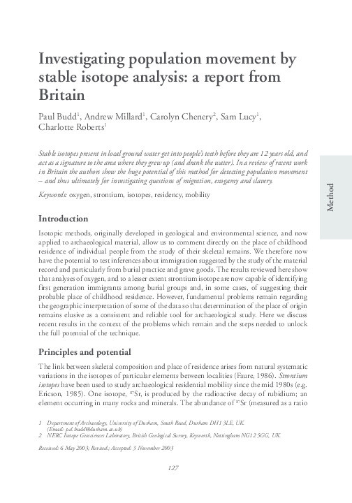 Investigating population movement by stable isotope analysis: a report from Britain Thumbnail