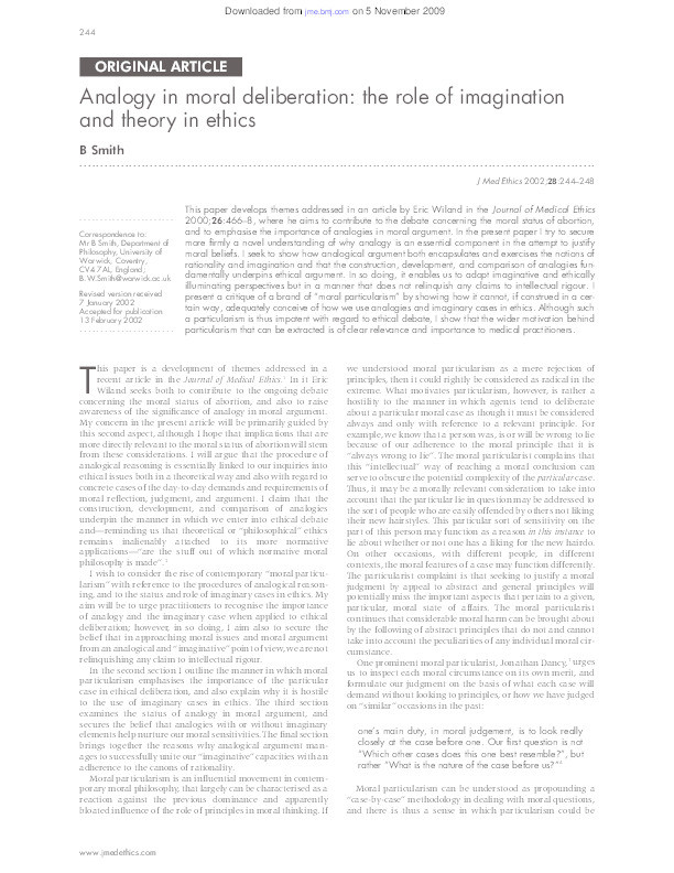 Analogy in Moral Deliberation: The Role of Imagination and Theory in Ethics Thumbnail